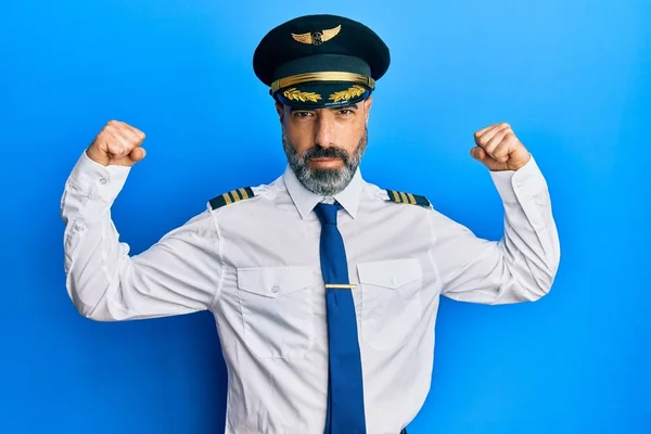 Middle Age Man Beard Grey Hair Wearing Airplane Pilot Uniform — Stock Photo, Image