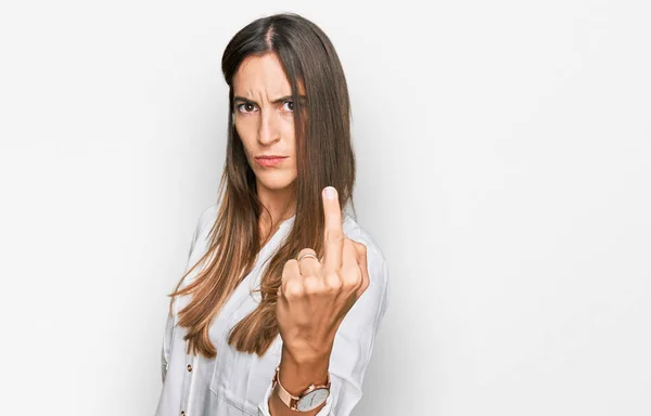 Young Beautiful Woman Wearing Casual Clothes Showing Middle Finger Impolite — Fotografia de Stock