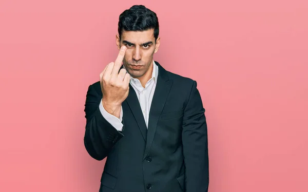 Handsome Hispanic Man Wearing Business Clothes Showing Middle Finger Impolite — Fotografia de Stock