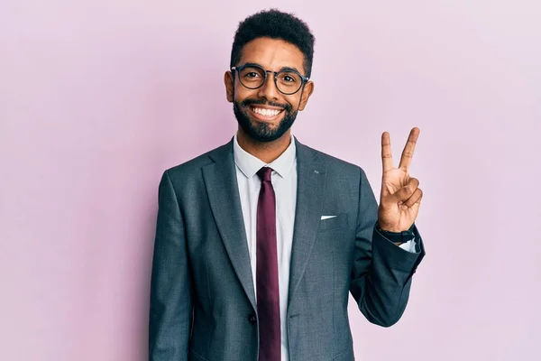 Handsome Hispanic Business Man Beard Wearing Business Suit Tie Showing — Stock Photo, Image