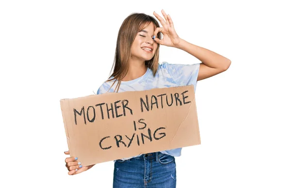 Έφηβος Καυκάσιος Κορίτσι Κρατώντας Μητέρα Φύση Κλαίει Διαμαρτυρία Χάρτινο Πανό — Φωτογραφία Αρχείου