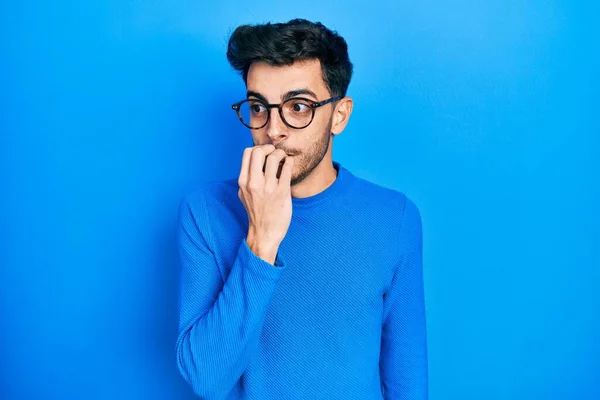 Young Hispanic Man Wearing Casual Clothes Glasses Looking Stressed Nervous — Stock Photo, Image