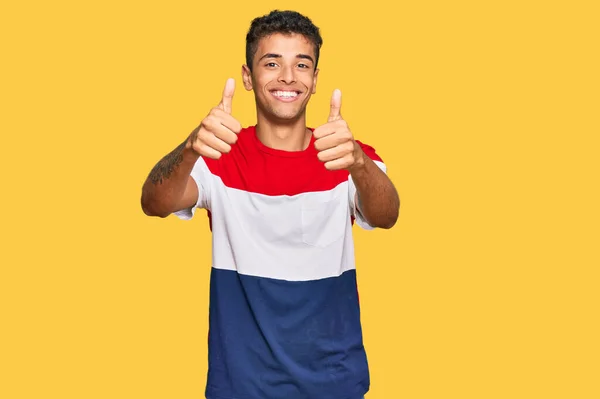 Young Handsome African American Man Wearing Casual Clothes Approving Doing — Stock Photo, Image