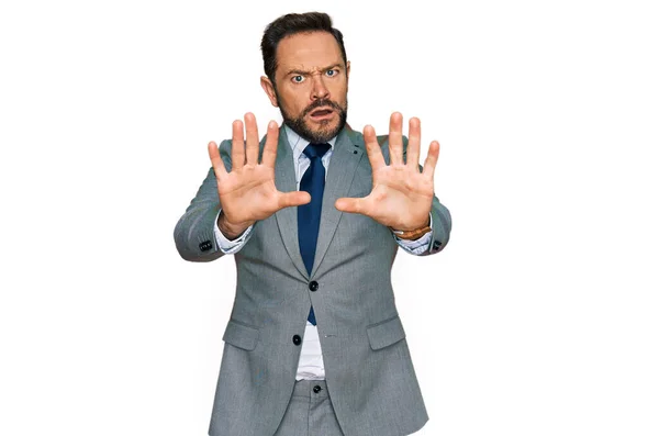 Middle Age Man Wearing Business Clothes Afraid Terrified Fear Expression — Stock Photo, Image