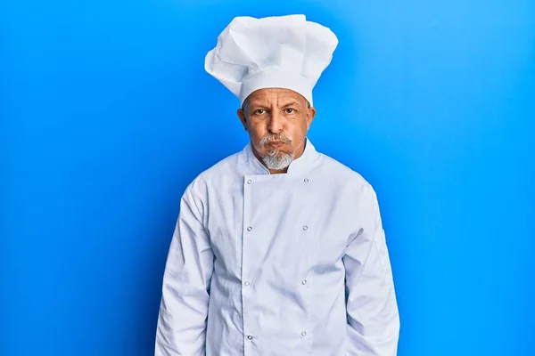 Uomo Mezza Età Dai Capelli Grigi Che Indossa Uniforme Cuoco — Foto Stock