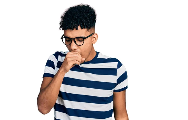 Young African American Man Wearing Casual Clothes Glasses Feeling Unwell — Stock Photo, Image