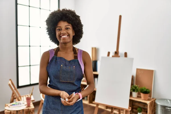 Young African American Woman Afro Hair Art Studio Hands Together — Stock Photo, Image