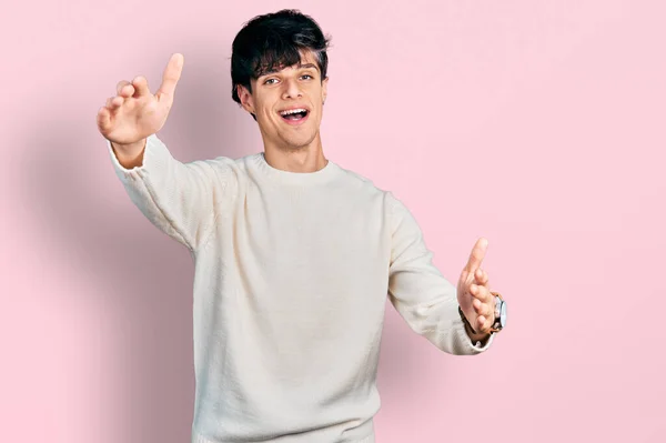 Handsome Hipster Young Man Wearing Casual Winter Sweater Looking Camera — Stock Photo, Image