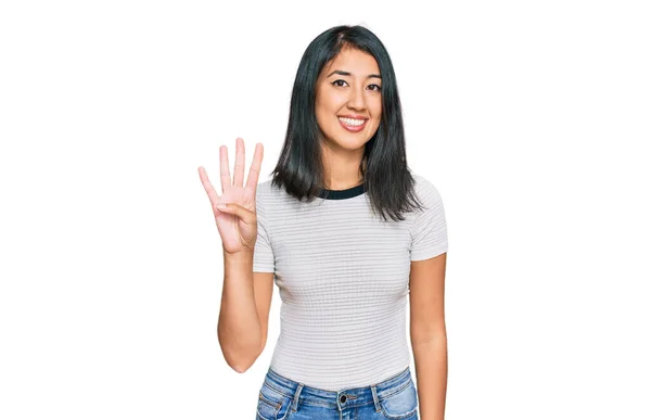 Mooie Aziatische Jonge Vrouw Dragen Casual Wit Shirt Tonen Wijzen — Stockfoto