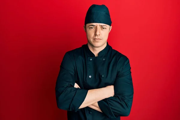 Handsome Young Man Wearing Professional Cook Uniform Hat Skeptic Nervous — Stock Photo, Image