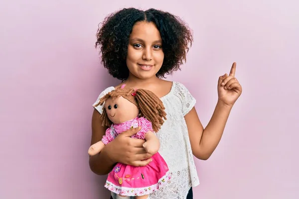 Young Little Girl Afro Hair Holding Animal Doll Toy Smiling — Stock Photo, Image