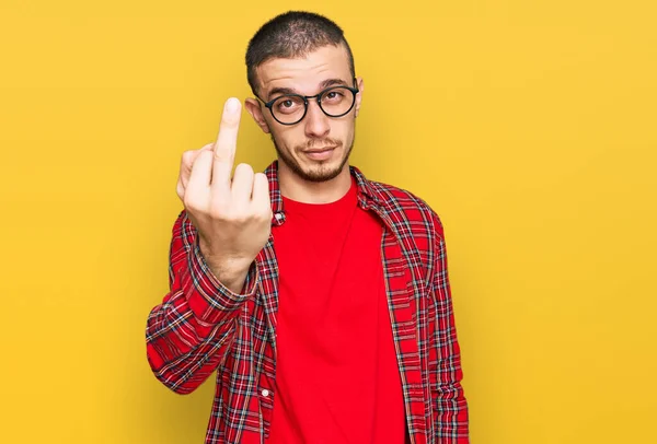 Hispanic Young Man Wearing Casual Clothes Showing Middle Finger Impolite — Stockfoto
