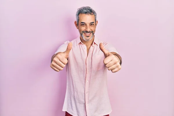 Handsome Middle Age Man Grey Hair Wearing Casual Shirt Approving — Stock Photo, Image