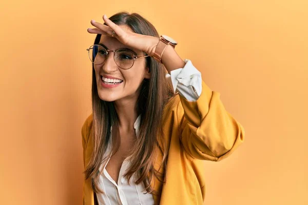 Young Beautiful Woman Wearing Business Style Glasses Very Happy Smiling — Stock Photo, Image