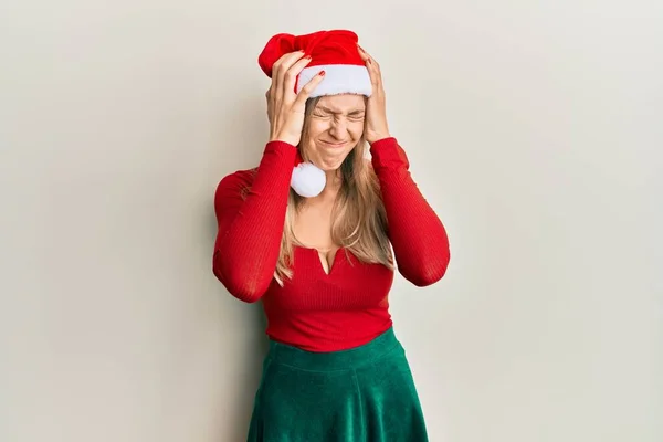 Hermosa Mujer Caucásica Con Traje Navidad Sombrero Que Sufre Dolor —  Fotos de Stock