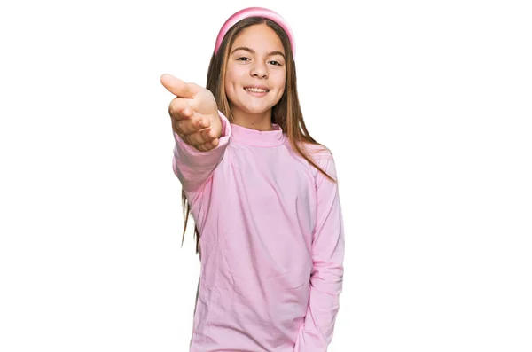 Beautiful Brunette Little Girl Wearing Casual Turtleneck Sweater Smiling Friendly — Stock Photo, Image