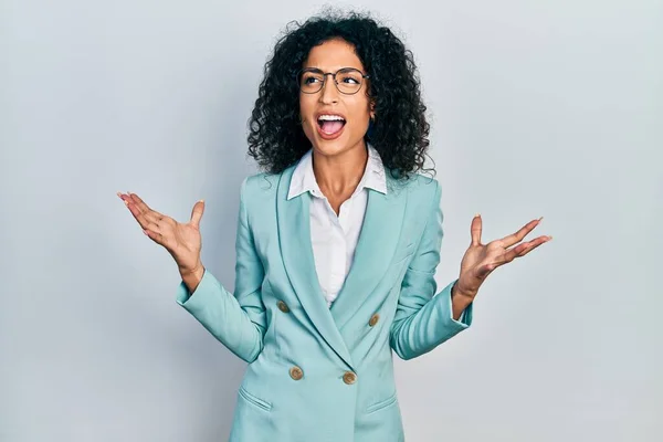 Young Latin Girl Wearing Business Clothes Glasses Crazy Mad Shouting — Stock Photo, Image