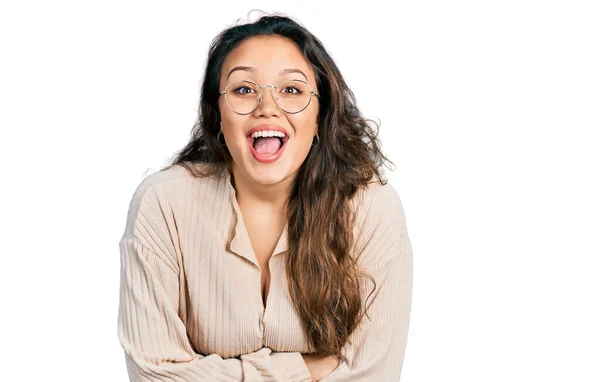 Young Hispanic Girl Wearing Casual Clothes Glasses Celebrating Crazy Amazed — Stock Photo, Image