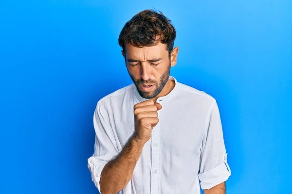 Sakallı Şık Gömlekli Yakışıklı Adam Kendini Iyi Hissetmiyor Soğuk Algınlığı — Stok fotoğraf