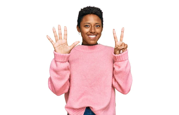 Young African American Woman Wearing Casual Clothes Showing Pointing Fingers — Stock Photo, Image