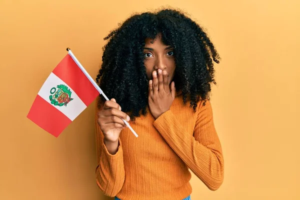 Afro Amerikaanse Vrouw Met Afrikaans Haar Met Een Peru Vlag — Stockfoto