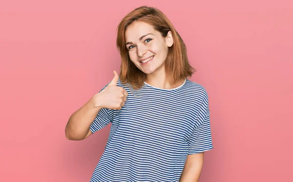 Young Caucasian Woman Wearing Casual Clothes Doing Happy Thumbs Gesture — Stock Photo, Image