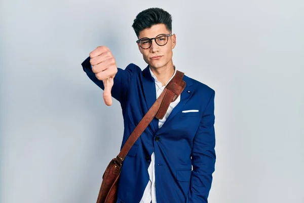 Young Hispanic Man Wearing Business Clothes Looking Unhappy Angry Showing — Stock Photo, Image