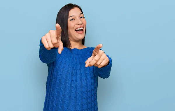Young Hispanic Woman Wearing Casual Clothes Pointing You Camera Fingers — Stock Photo, Image