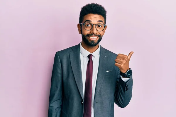 Handsome Hispanic Business Man Beard Wearing Business Suit Tie Smiling — Stock Photo, Image