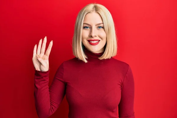 Young Blonde Woman Wearing Casual Clothes Showing Pointing Fingers Number — Stock Photo, Image