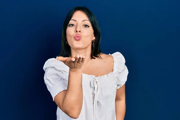 Young Hispanic Woman Wearing Casual Clothes Looking Camera Blowing Kiss — Stock Photo, Image