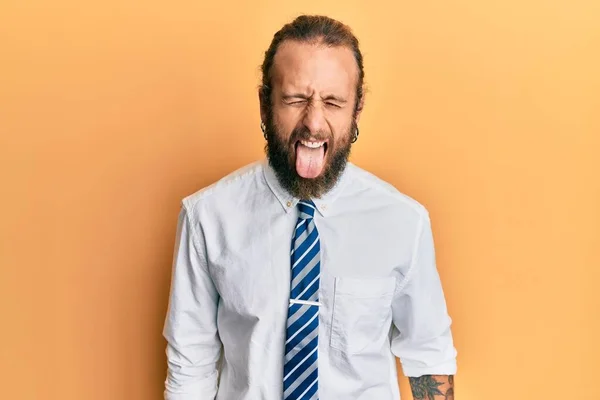 Beau Homme Avec Barbe Cheveux Longs Portant Des Vêtements Travail — Photo