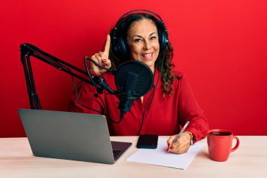 Radyo stüdyosunda çalışan orta yaşlı güzel bir kadın bir fikre ya da soru işaretine şaşırdı. 