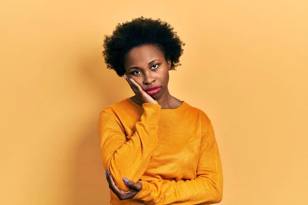 Young African American Woman Wearing Casual Clothes Thinking Looking Tired — Stock Photo, Image