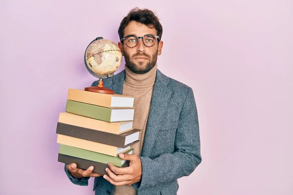 Handsome Man Beard Geography Teacher Thinking Attitude Sober Expression Looking — Stock Photo, Image