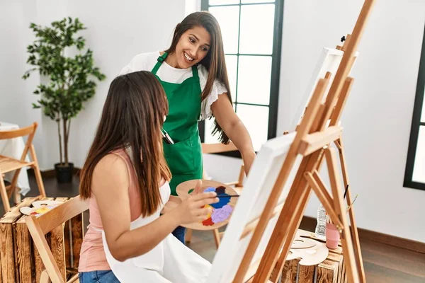 Student Teacher Smiling Happy Painting Art School — Stock Photo, Image