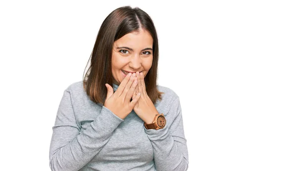 Young Beautiful Woman Wearing Casual Turtleneck Sweater Laughing Embarrassed Giggle — Stock Photo, Image