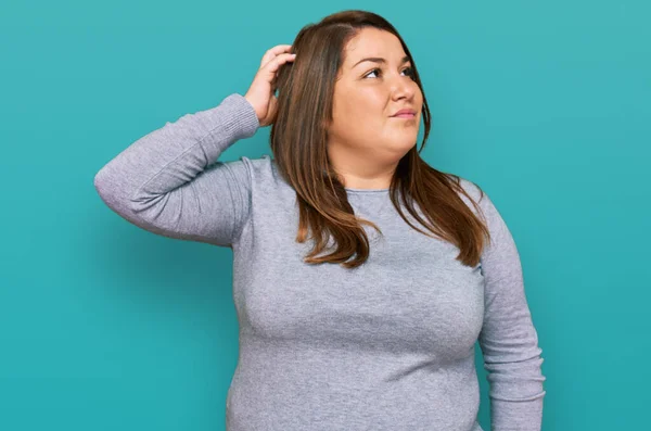 Beautiful Brunette Size Woman Wearing Casual Clothes Confuse Wondering Question — Stock Photo, Image