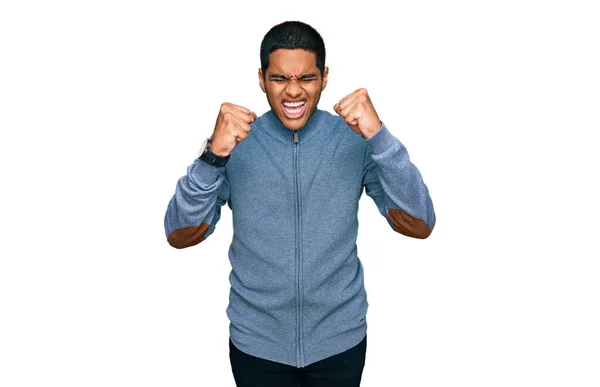 Young Handsome Hispanic Man Wearing Casual Sweatshirt Angry Mad Raising — Stock Photo, Image