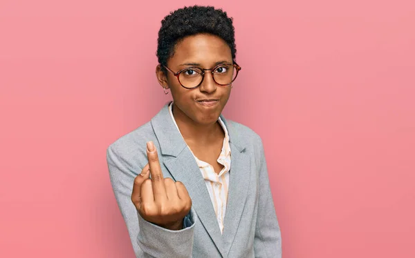 Young African American Woman Wearing Business Clothes Showing Middle Finger —  Fotos de Stock