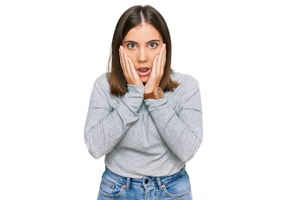 Young Beautiful Woman Wearing Casual Turtleneck Sweater Afraid Shocked Surprise —  Fotos de Stock