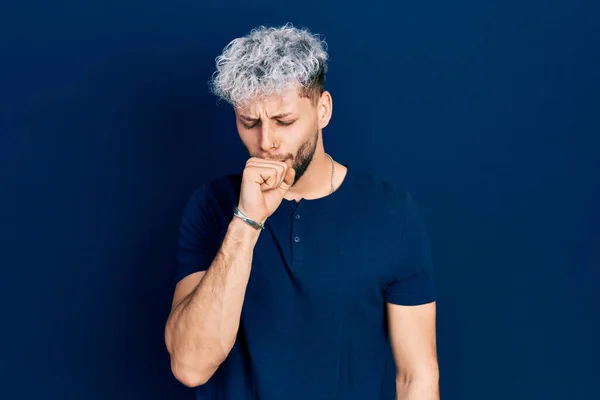 Young Hispanic Man Modern Dyed Hair Wearing Casual Blue Shirt — Stock Photo, Image