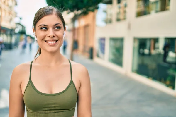 Junge Blonde Sportlerin Sportbekleidung Beim Sport Der Stadt — Stockfoto