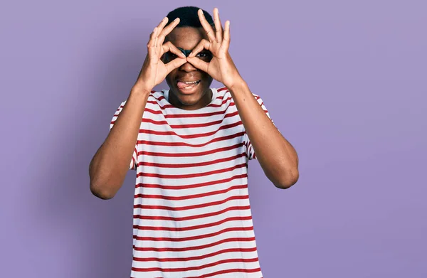 Young African American Man Wearing Casual Shirt Glasses Doing Gesture — Stock Photo, Image
