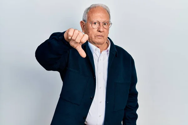 Senior Man Grey Hair Wearing Casual Style Glasses Looking Unhappy — Stock Photo, Image