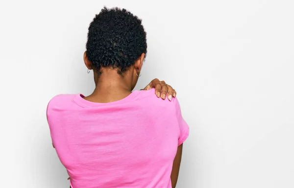 Young African American Woman Wearing Casual Clothes Hugging Oneself Happy — Stock Photo, Image
