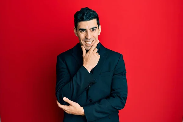 Handsome Hispanic Man Wearing Business Clothes Looking Confident Camera Smiling — Stock Photo, Image