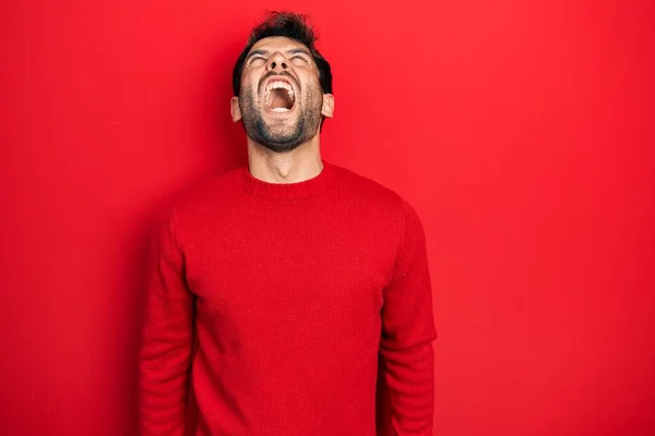 Bell Uomo Con Barba Che Indossa Maglione Rosso Casual Arrabbiato — Foto Stock