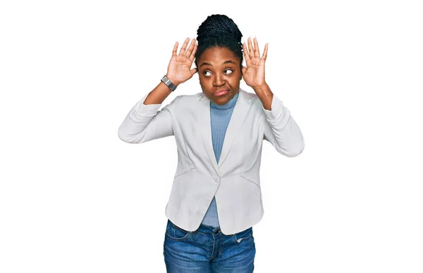 Jonge Afro Amerikaanse Vrouw Draagt Zakelijke Kleren Doet Konijnenoren Gebaar — Stockfoto