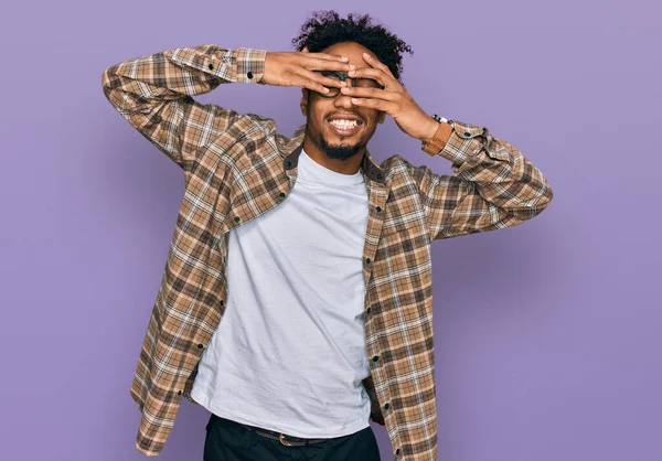 Young African American Man Beard Wearing Casual Clothes Glasses Covering — Stock Photo, Image